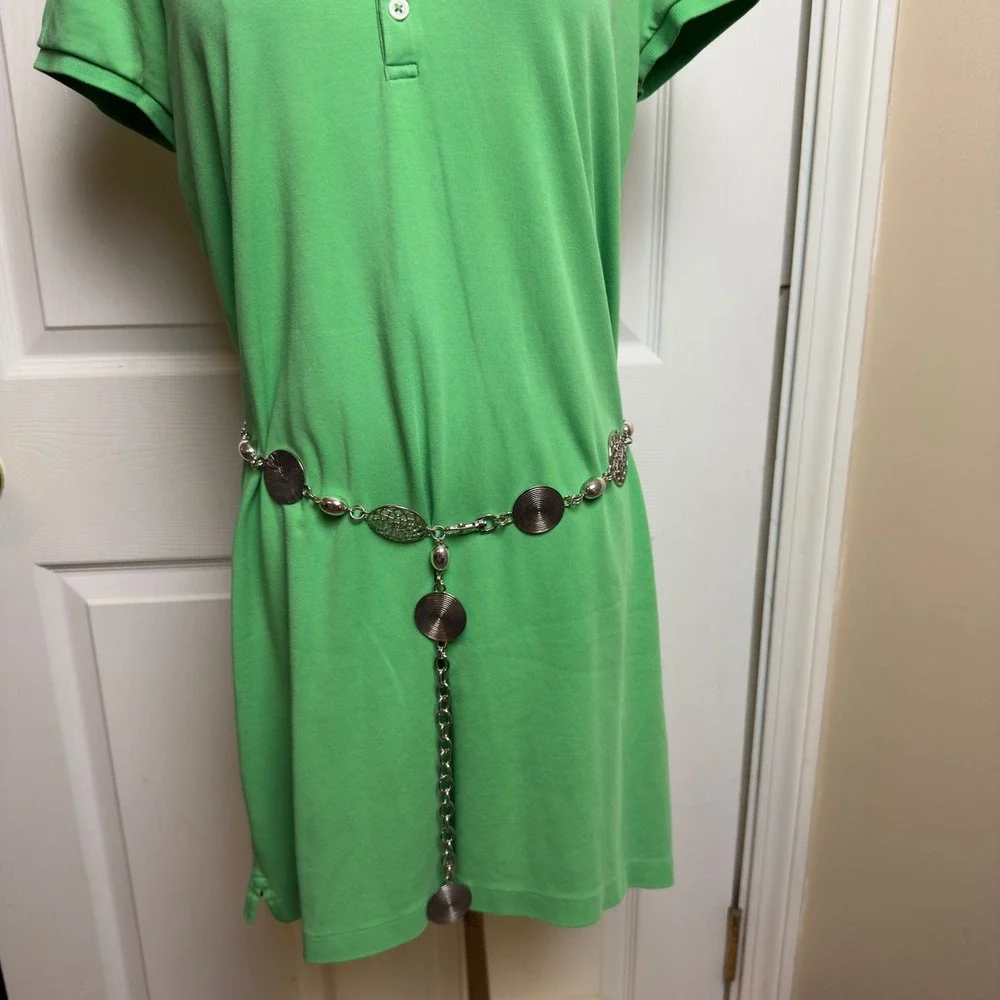 Silver Tone Medallion Chain Link Belt Adjustable‎ Filigree Spiral Disc 43 Inch